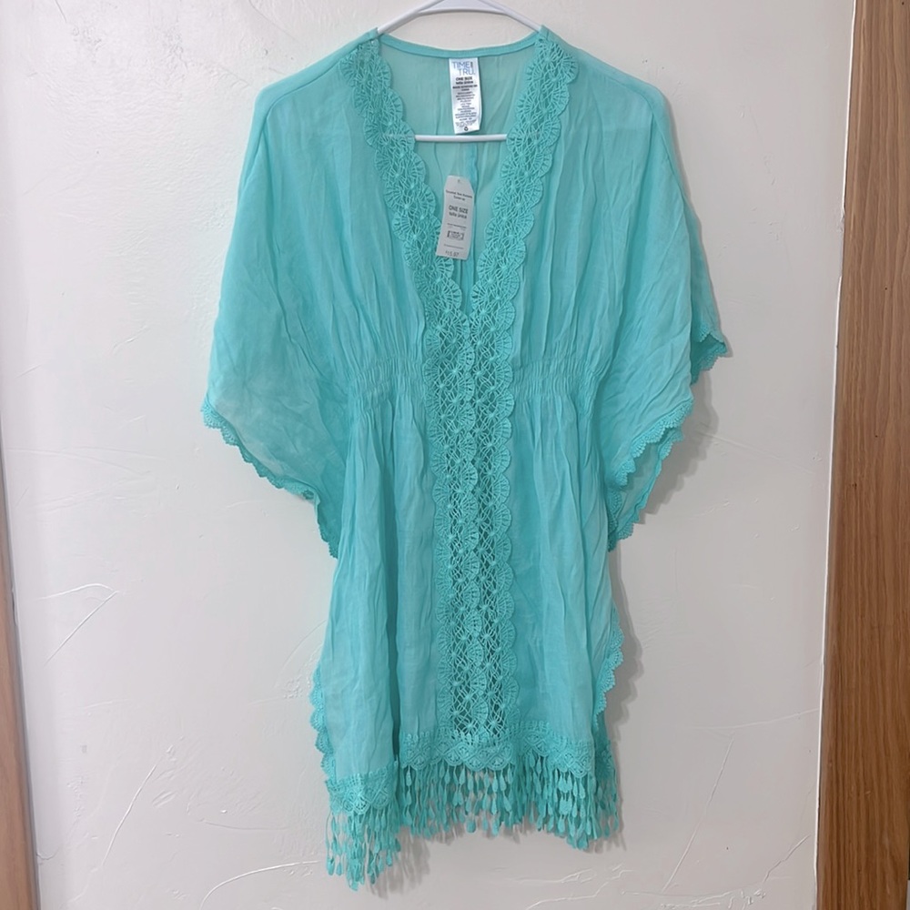 NWT Crochet Trim Kimono Cover-up One Size